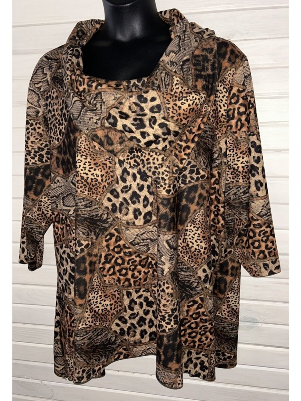 Serengeti Sz PLUS 3X (See Meas) Mixed Animal Print Leopard Knit Pullover Top EUC